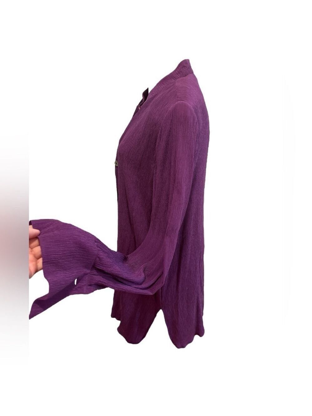80s 2PC DANA BUCHMAN SILK PURPLE LUXURY GAUZE SHELL & OVERSIZED BLOUSE SZ 14 - Picture 4 of 9